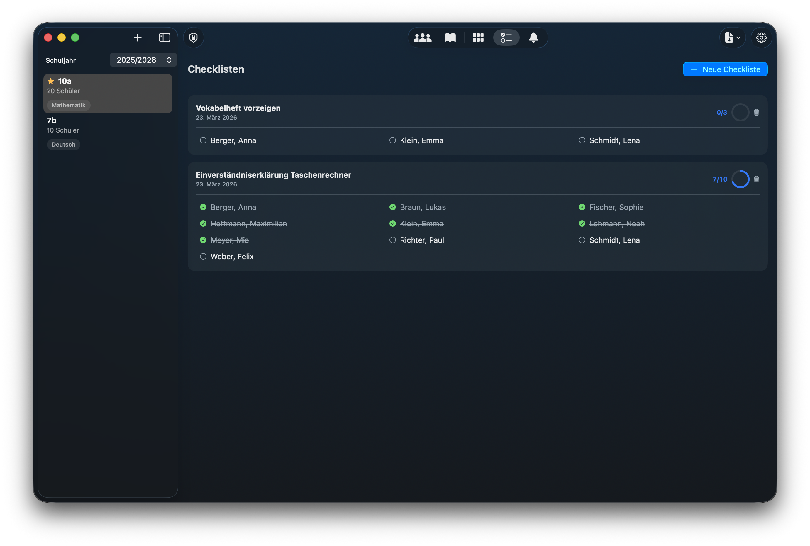 NotenPilot Checklisten: Aufgaben abhaken und Fortschritt verfolgen