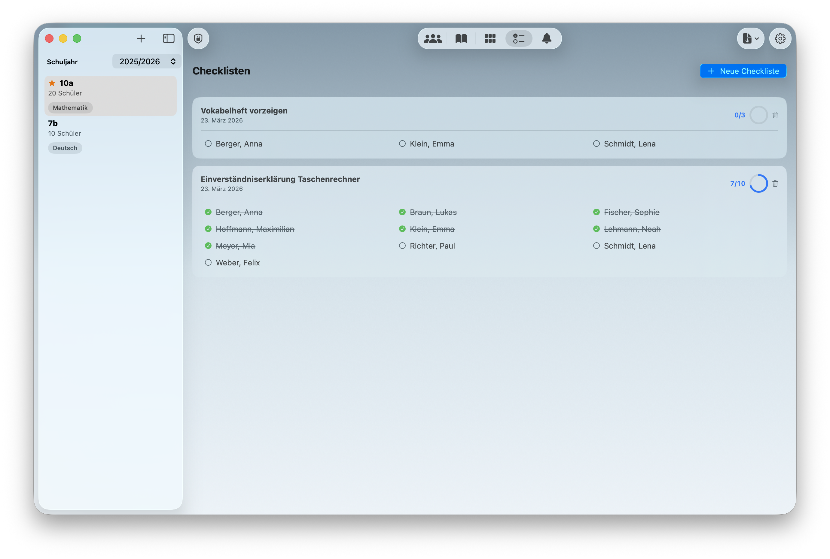NotenPilot Checklisten: Aufgaben abhaken und Fortschritt verfolgen