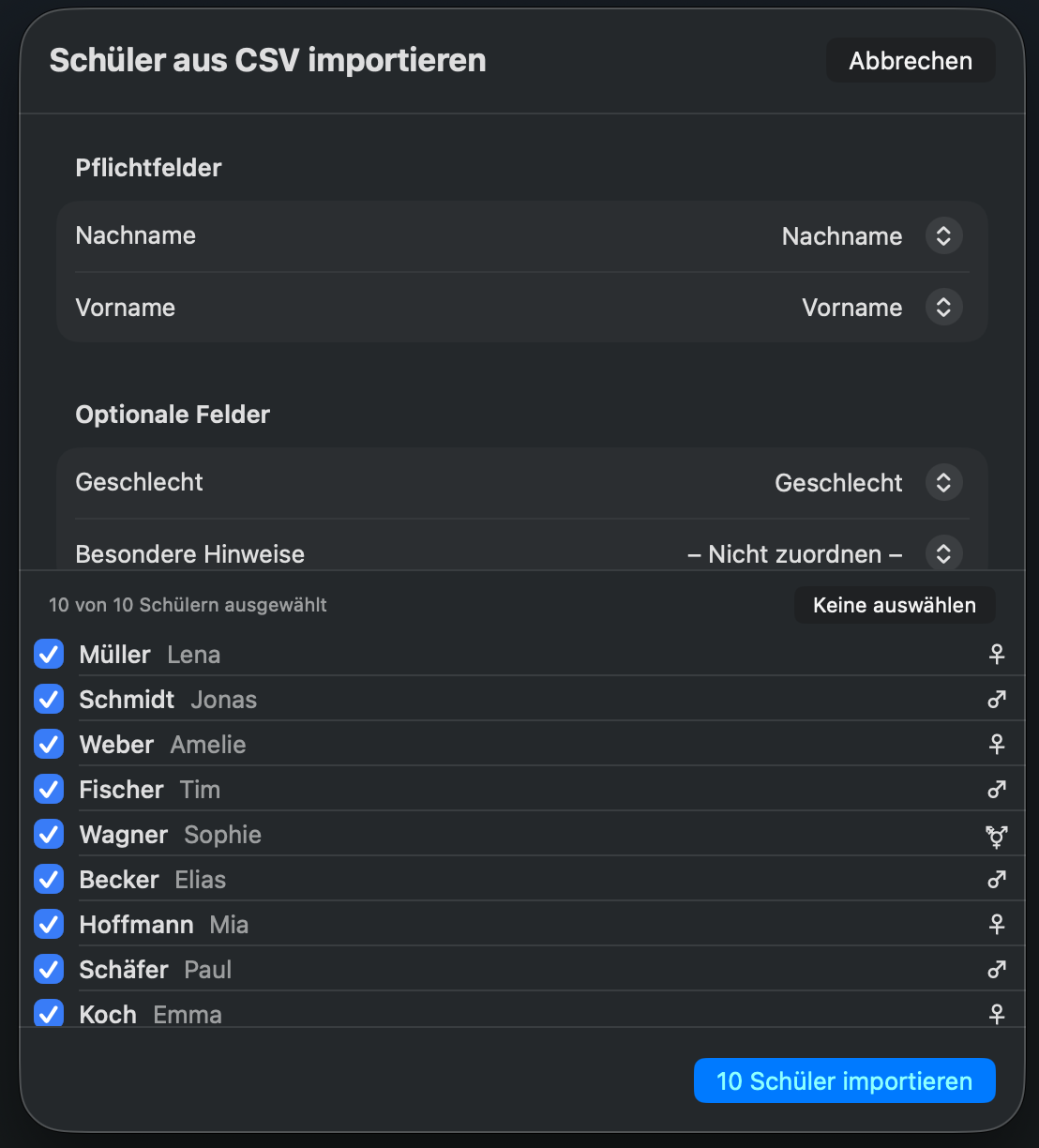 CSV-Import Assistent in NotenPilot