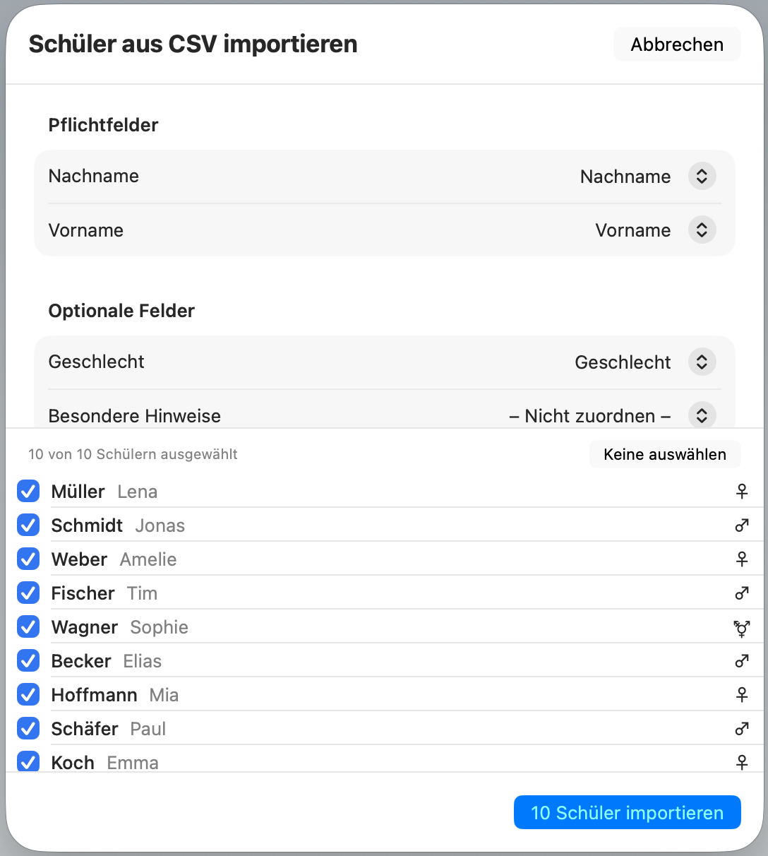 CSV-Import Assistent in NotenPilot